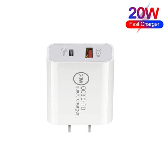 20W PD Type - C + QC 3.0 USB Interface Fast Charging Travel Charger with USB - C / Type - C to Type - C Fast Charge Data Cable, US Plug, AU Plug, EU Plug - ORIWHIZ