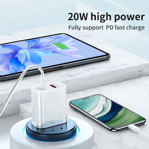 20W PD Type - C + QC 3.0 USB Interface Fast Charging Travel Charger with USB to Type - C Fast Charge Data Cable, EU Plug, US Plug, AU Plug - ORIWHIZ