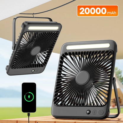 US Warehouse | Warmco 20000mAh 8-Inch Portable Camping Fan with LED Light – Rechargeable, Ultra-Thin, 15–48H Runtime, Ideal for Travel, Outdoor, Indoor, Cruise Essentials