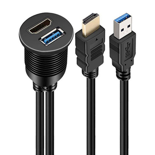 2m USB3.0+HDMI Car Waterproof Cable Motorcycle Boat Dashboard Extension Wire, 2m USB3.0+HDMI - ORIWHIZCar Replacement PartsDIY CablesIn Car