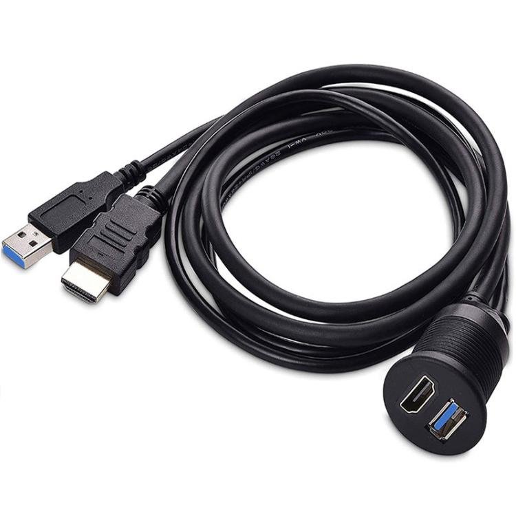 2m USB3.0+HDMI Car Waterproof Cable Motorcycle Boat Dashboard Extension Wire, 2m USB3.0+HDMI - ORIWHIZCar Replacement PartsDIY CablesIn Car