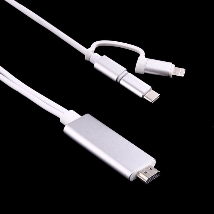 3 in 1 Micro USB & 8 Pin & Type - C to HDMI HD 1080P HDTV Adapter Cable - ORIWHIZ