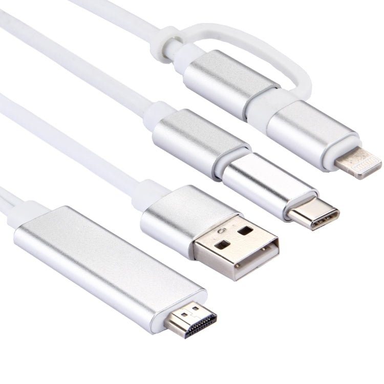3 in 1 Micro USB & 8 Pin & Type - C to HDMI HD 1080P HDTV Adapter Cable - ORIWHIZ