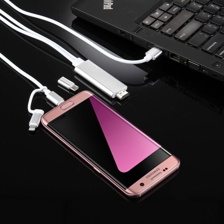 3 in 1 Micro USB & 8 Pin & Type - C to HDMI HD 1080P HDTV Adapter Cable - ORIWHIZ