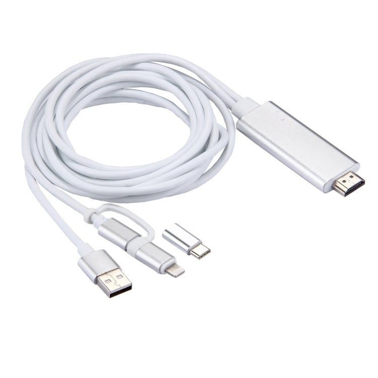 3 in 1 Micro USB & 8 Pin & Type - C to HDMI HD 1080P HDTV Adapter Cable - ORIWHIZ