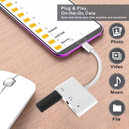 3 in 1 USB - C OTG Adapter with 3.5mm Headphone Jack, Compatible for iPad Pro and Type - C Jack Phone, 3 in 1 - ORIWHIZ