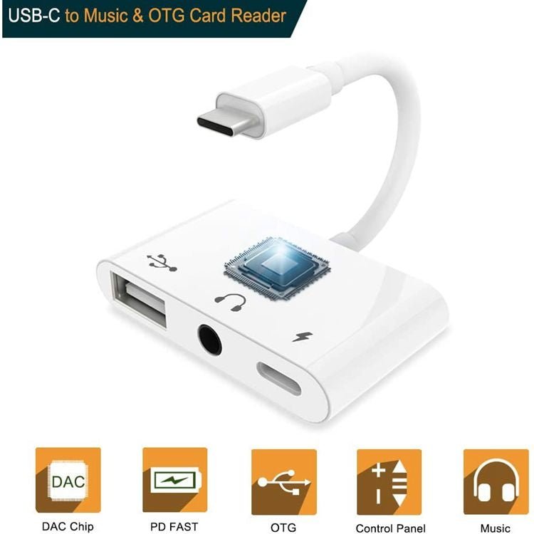 3 in 1 USB - C OTG Adapter with 3.5mm Headphone Jack, Compatible for iPad Pro and Type - C Jack Phone, 3 in 1 - ORIWHIZ