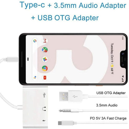 3 in 1 USB - C OTG Adapter with 3.5mm Headphone Jack, Compatible for iPad Pro and Type - C Jack Phone, 3 in 1 - ORIWHIZ