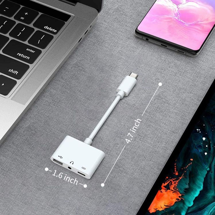 3 in 1 USB - C OTG Adapter with 3.5mm Headphone Jack, Compatible for iPad Pro and Type - C Jack Phone, 3 in 1 - ORIWHIZ