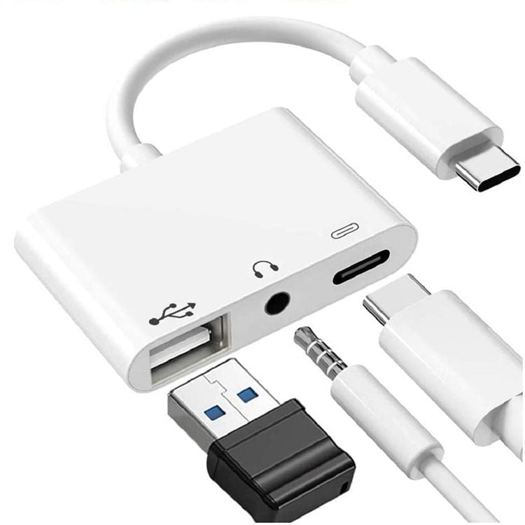 3 in 1 USB - C OTG Adapter with 3.5mm Headphone Jack, Compatible for iPad Pro and Type - C Jack Phone, 3 in 1 - ORIWHIZ