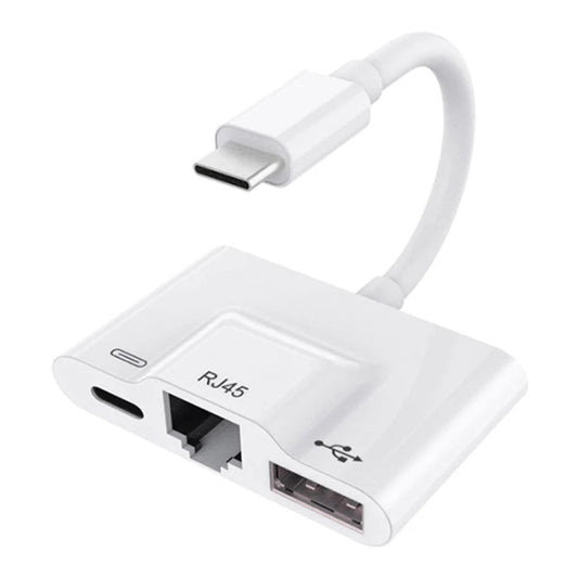 3 in 1 USB - C / Type - C Male to USB + 100M RJ45 Ethernet + Type - C Power Female Adapter, 3 in 1 - ORIWHIZ