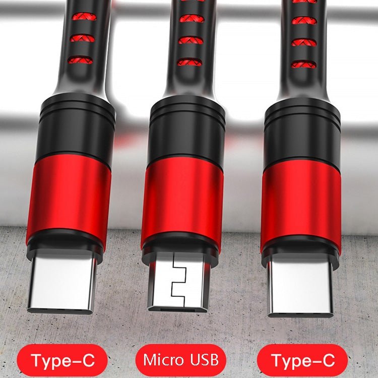 3 in 1 USB to Dual Type - C + Micro USB Quick Charging Sync Data Cable, Output:, 3A (Gold), 3A (Red), 3A (Black), 3A (Blue), 5A (Gold), 5A (Red), 5A (Black), 5A (Blue) - ORIWHIZ