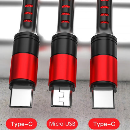 3 in 1 USB to Dual Type - C + Micro USB Quick Charging Sync Data Cable, Output:, 3A (Gold), 3A (Red), 3A (Black), 3A (Blue), 5A (Gold), 5A (Red), 5A (Black), 5A (Blue) - ORIWHIZ