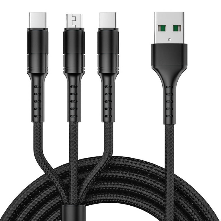 3 in 1 USB to Dual Type - C + Micro USB Quick Charging Sync Data Cable, Output:, 3A (Gold), 3A (Red), 3A (Black), 3A (Blue), 5A (Gold), 5A (Red), 5A (Black), 5A (Blue) - ORIWHIZ