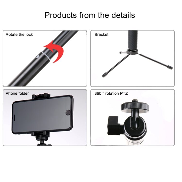 30 - 93cm Grip Foldable Tripod Holder Multi - functional Selfie Stick Monopod for GoPro, Insta360, DJI and Other Action Cameras, Phones, Length: 30 - 93cm - ORIWHIZDJI & Insta360 AccessoriesExtendable PoleUniversal Grip Tripod