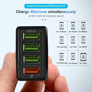 30W QC 3.0 USB + 3 USB 2.0 Ports Mobile Phone Tablet PC Universal Quick Charger Travel Charger, US Plug, US Plug - ORIWHIZ