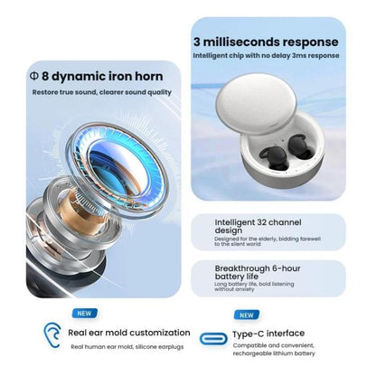32 - Channel In - Ear Hearing Amplifier for Seniors with Charging Case Noise Reduction & Comfort Fit, APP Smart Self - Fitting, Standard Model - ORIWHIZConsumer ElectronicsHearing AidsSmart Home