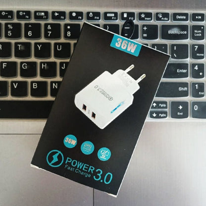 36W Dual Port QC3.0 USB Charger with 3A USB to Type - C Data Cable , EU Plug, EU Plug + USB to Type - C Cable - ORIWHIZ