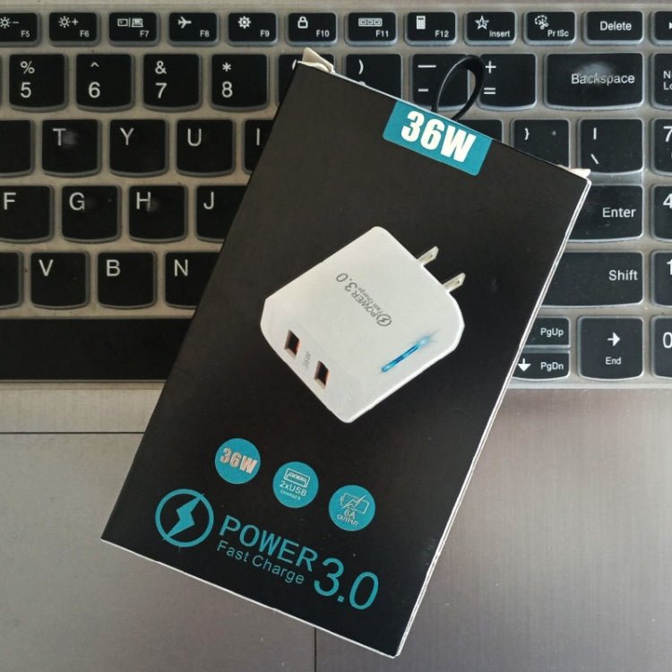 36W Dual Port QC3.0 USB Charger with 3A USB to Type - C Data Cable, US Plug, US Plug + USB to Type - C Cable - ORIWHIZ