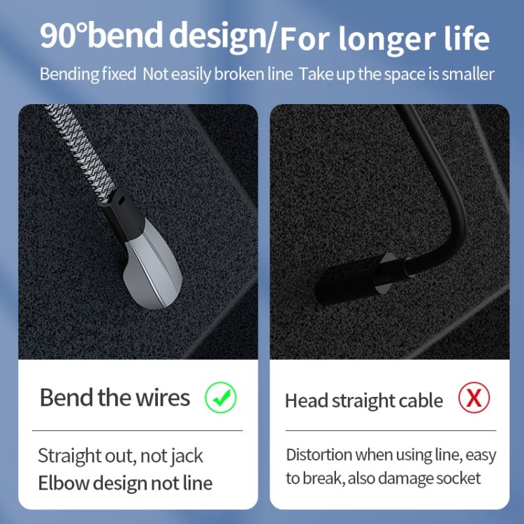 3A USB - C/Type - C to USB - C/Type - C Elbow Fast Charge Data Cable, 3A Type - C to Type - C 1.2m, 3A Type - C to Type - C 2m - ORIWHIZ