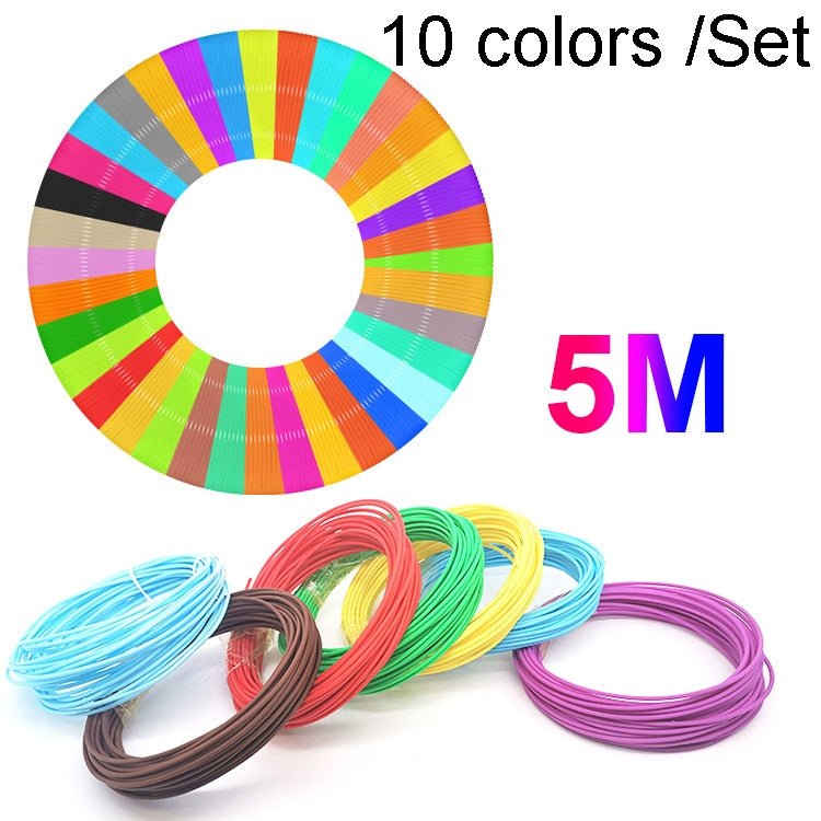3D Printing Pen Consumables 1.75mm High Tough Line Material Environmental Raw Material Printing Silk Thread, 10colors /Set PCL 5m - ORIWHIZ