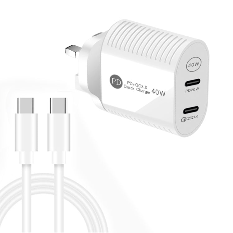 40W Dual Port PD / Type - C Fast Charger with Type - C to Type - C Data Cable, UK Plug, UK Plug + Type - C to Type - C Cable - ORIWHIZ