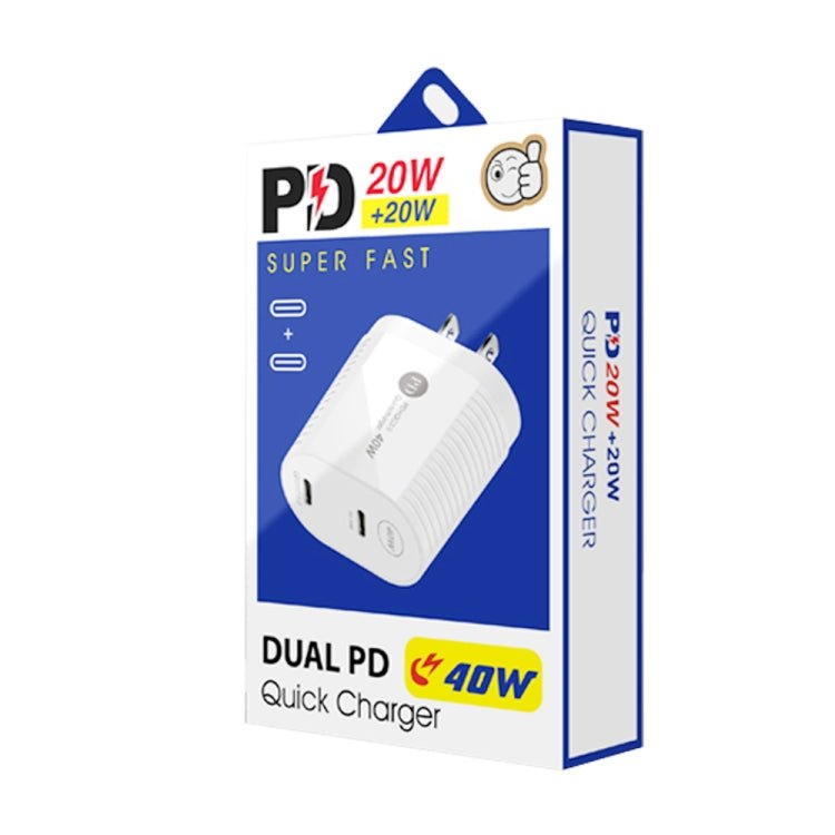 40W Dual Port PD / Type - C Fast Charger with Type - C to Type - C Data Cable, US Plug, US Plug + Type - C to Type - C Cable - ORIWHIZ