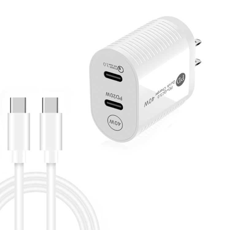 40W Dual Port PD / Type - C Fast Charger with Type - C to Type - C Data Cable, US Plug, US Plug + Type - C to Type - C Cable - ORIWHIZ
