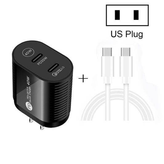 40W Dual Port PD / Type - C Fast Charger with Type - C to Type - C Data Cable, US Plug, US Plug + Type - C to Type - C Cable - ORIWHIZ