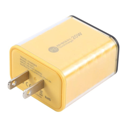 45 - A2CL 20W Type - C, 8 Pin, USB - A Crystal Diamond Multi - Port Fast Charger, US Plug - ORIWHIZ
