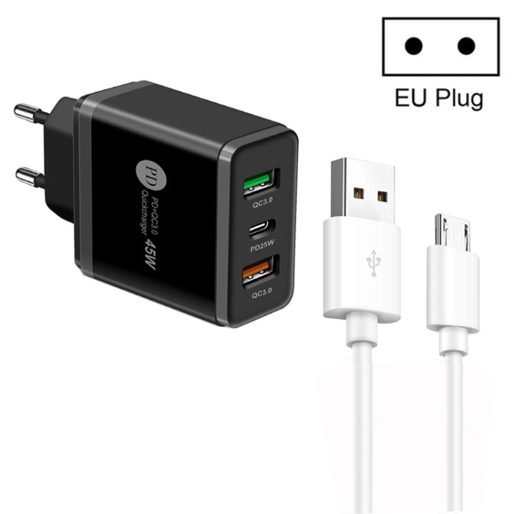 45W PD25W + 2 x QC3.0 USB Multi Port Charger with USB to Micro USB Cable, EU Plug, EU Plug + USB to Micro USB Cable - ORIWHIZ