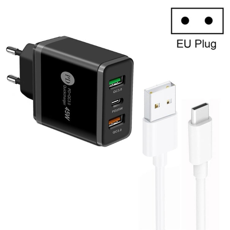 45W PD25W + 2 x QC3.0 USB Multi Port Charger with USB to Type - C Cable, EU Plug, EU Plug + USB to Type - C Cable - ORIWHIZ
