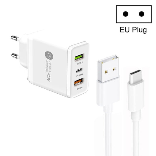 45W PD25W + 2 x QC3.0 USB Multi Port Charger with USB to Type - C Cable, EU Plug, EU Plug + USB to Type - C Cable - ORIWHIZ
