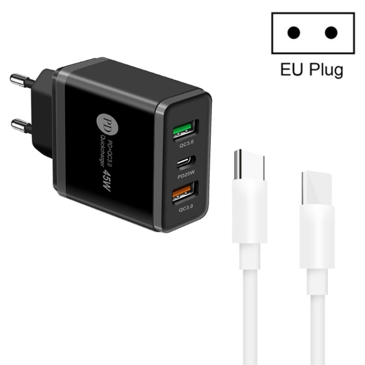 45W PD3.0 + 2 x QC3.0 USB Multi Port Charger with Type - C to Type - C Cable, EU Plug, EU Plug + Type - C to Type - C Cable - ORIWHIZ