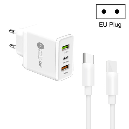 45W PD3.0 + 2 x QC3.0 USB Multi Port Charger with Type - C to Type - C Cable, EU Plug, EU Plug + Type - C to Type - C Cable - ORIWHIZ