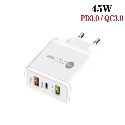 45W PD3.0 + 2 x QC3.0 USB Multi Port Charger with Type - C to Type - C Cable, EU Plug, EU Plug + Type - C to Type - C Cable - ORIWHIZ