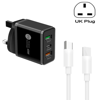 45W PD3.0 + 2 x QC3.0 USB Multi Port Charger with Type - C to Type - C Cable, UK Plug, UK Plug + Type - C to Type - C Cable - ORIWHIZ
