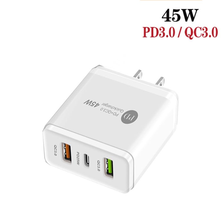 45W PD3.0 + 2 x QC3.0 USB Multi Port Charger with Type - C to Type - C Cable, US Plug, US Plug + Type - C to Type - C Cable - ORIWHIZ