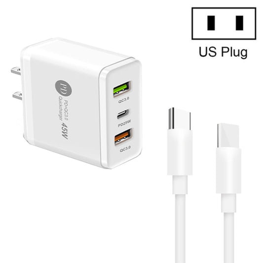 45W PD3.0 + 2 x QC3.0 USB Multi Port Charger with Type - C to Type - C Cable, US Plug, US Plug + Type - C to Type - C Cable - ORIWHIZ