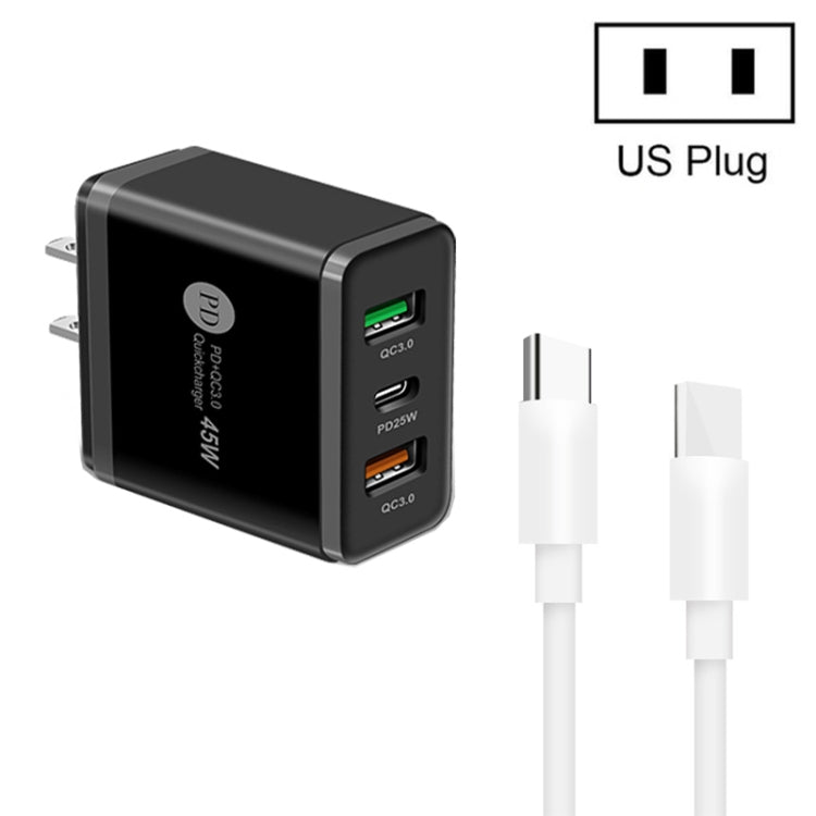 45W PD3.0 + 2 x QC3.0 USB Multi Port Charger with Type - C to Type - C Cable, US Plug, US Plug + Type - C to Type - C Cable - ORIWHIZ