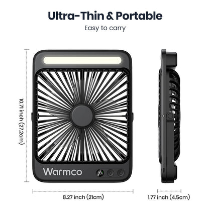 US Warehouse | Warmco 20000mAh 8-Inch Portable Camping Fan with LED Light – Rechargeable, Ultra-Thin, 15–48H Runtime, Ideal for Travel, Outdoor, Indoor, Cruise Essentials