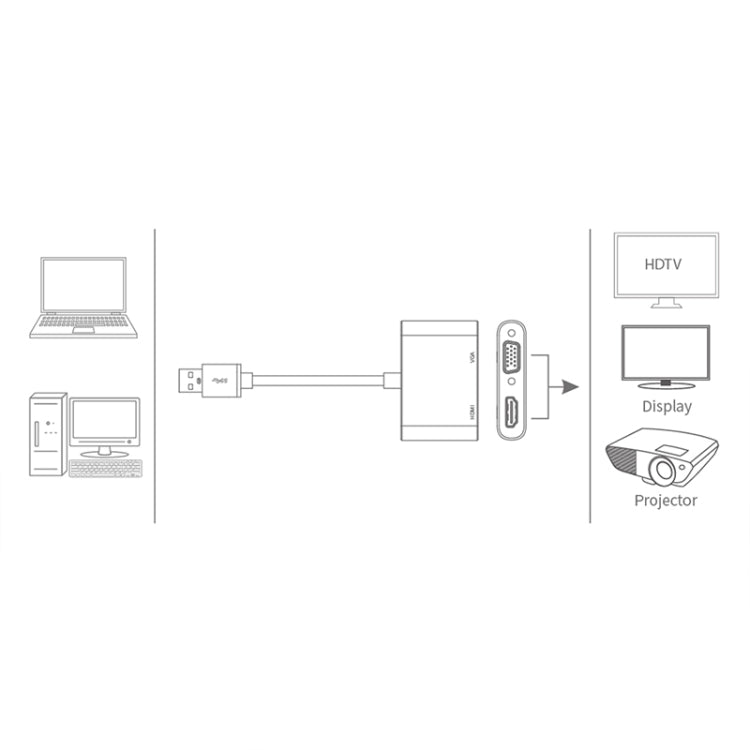 5201B 2 in 1 USB 3.0 to VGA + HDMI HD Video Converter, 5201B Black, 5201B Silver - ORIWHIZ