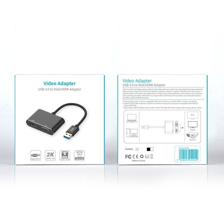 5201B 2 in 1 USB 3.0 to VGA + HDMI HD Video Converter, 5201B Black, 5201B Silver - ORIWHIZ