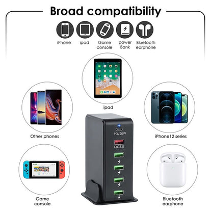 6 in 1 65W PD USB - C / Type - C + QC 3.0 USB + 4 USB Multi - port Travel Charger,, US Plug, EU Plug, UK Plug, AU Plug - ORIWHIZ