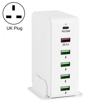 6 in 1 65W PD USB - C / Type - C + QC 3.0 USB + 4 USB Multi - port Travel Charger,, US Plug, EU Plug, UK Plug, AU Plug - ORIWHIZ