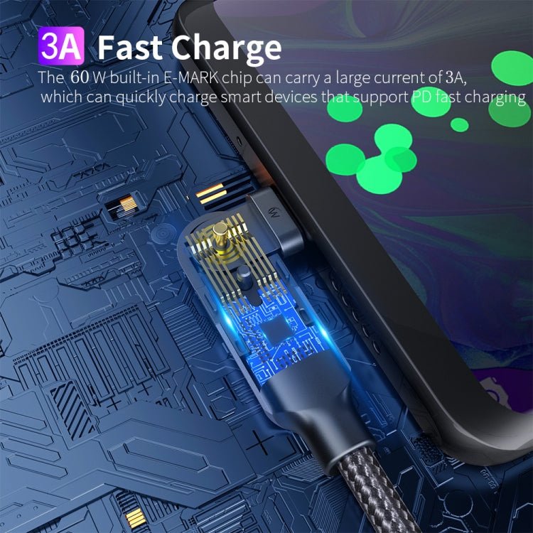 60W 3A USB - C / Type - C to Type - C 180 Degree Rotating Elbow Fast Charging Cable, 1.2m 60W PD, 2m 60W PD - ORIWHIZ