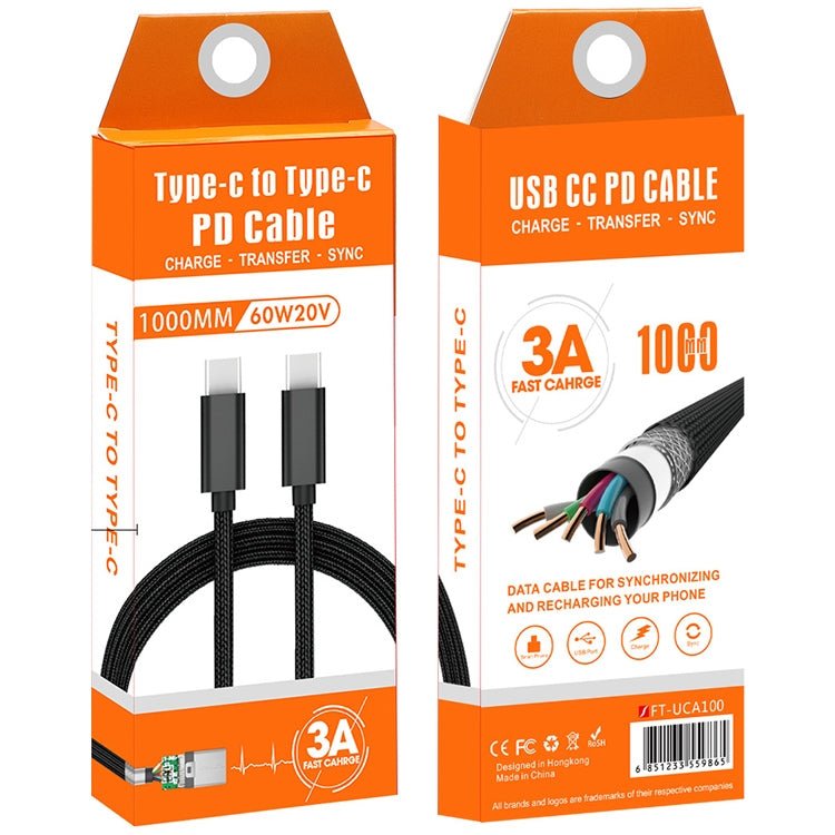 60W PD USB - C / Type - C Male to USB - C / Type - C Male Braided Data Cable, Cable Length: 1m - ORIWHIZ