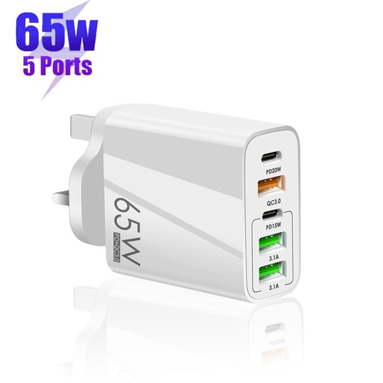 65W Dual PD Type - C + 3 x USB Multi Port Charger with 3A Type - C to Type - C Data Cable, UK Plug, UK Plug + Type - C to Type - C Cable - ORIWHIZ