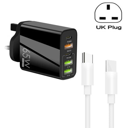 65W Dual PD Type - C + 3 x USB Multi Port Charger with 3A Type - C to Type - C Data Cable, UK Plug, UK Plug + Type - C to Type - C Cable - ORIWHIZ