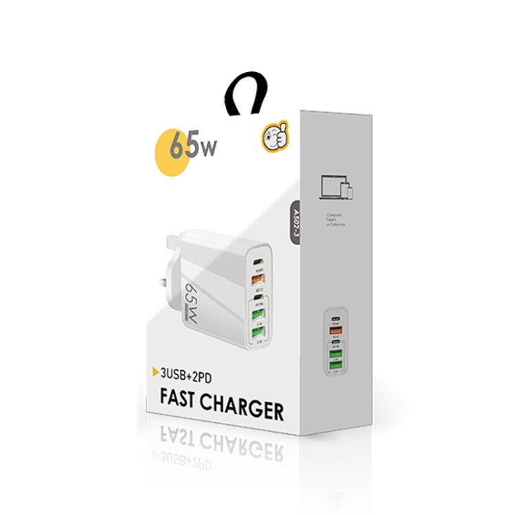65W Dual PD Type - C + 3 x USB Multi Port Charger with 3A Type - C to Type - C Data Cable, UK Plug, UK Plug + Type - C to Type - C Cable - ORIWHIZ